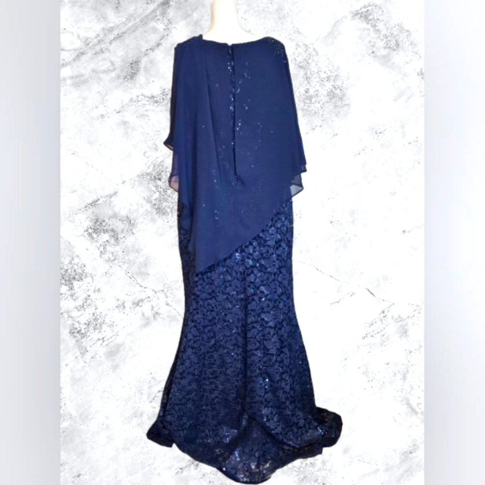 📣Ladies SNLY Chiffon-Overlay Maxi Navy Lace Evening Dress Size 16P 🆕 NWTags 😍